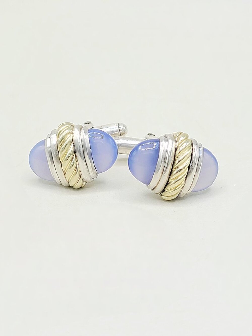 David Yurman Cable Cufflinks w/ Chalcedony & 14K Yellow Gold - RARE